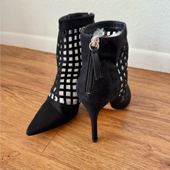 Aldo | Lavinia Black Suede Caged Stiletto Heels - Picture 2 of 8